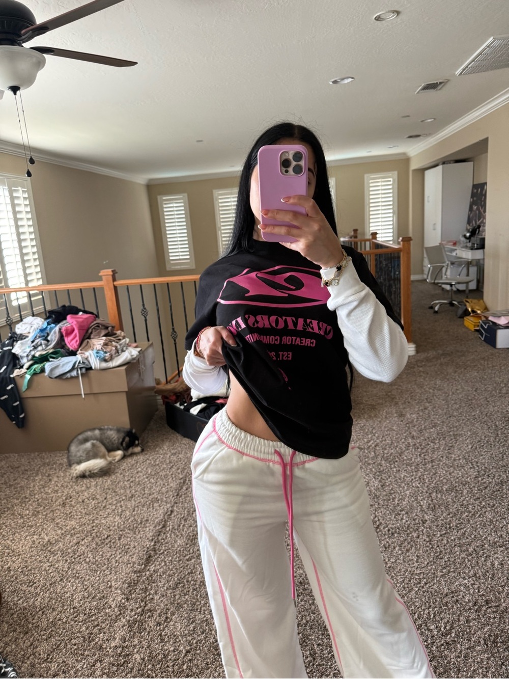 Long sleeve top, sweat pants, and hoodie